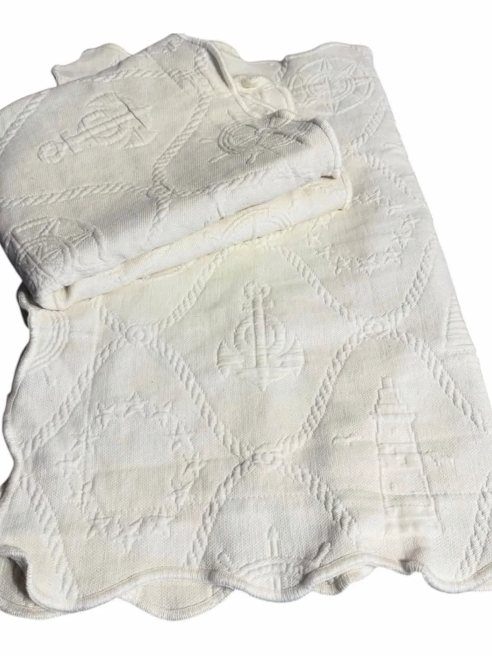 2 Ivory nautical Pillow Shams ivory scalloped edges